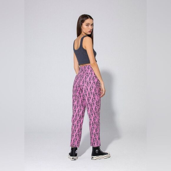 DollsKill Local Heroes Tribal Love Pink Straight Leg Pants Size Small - Picture 2 of 12